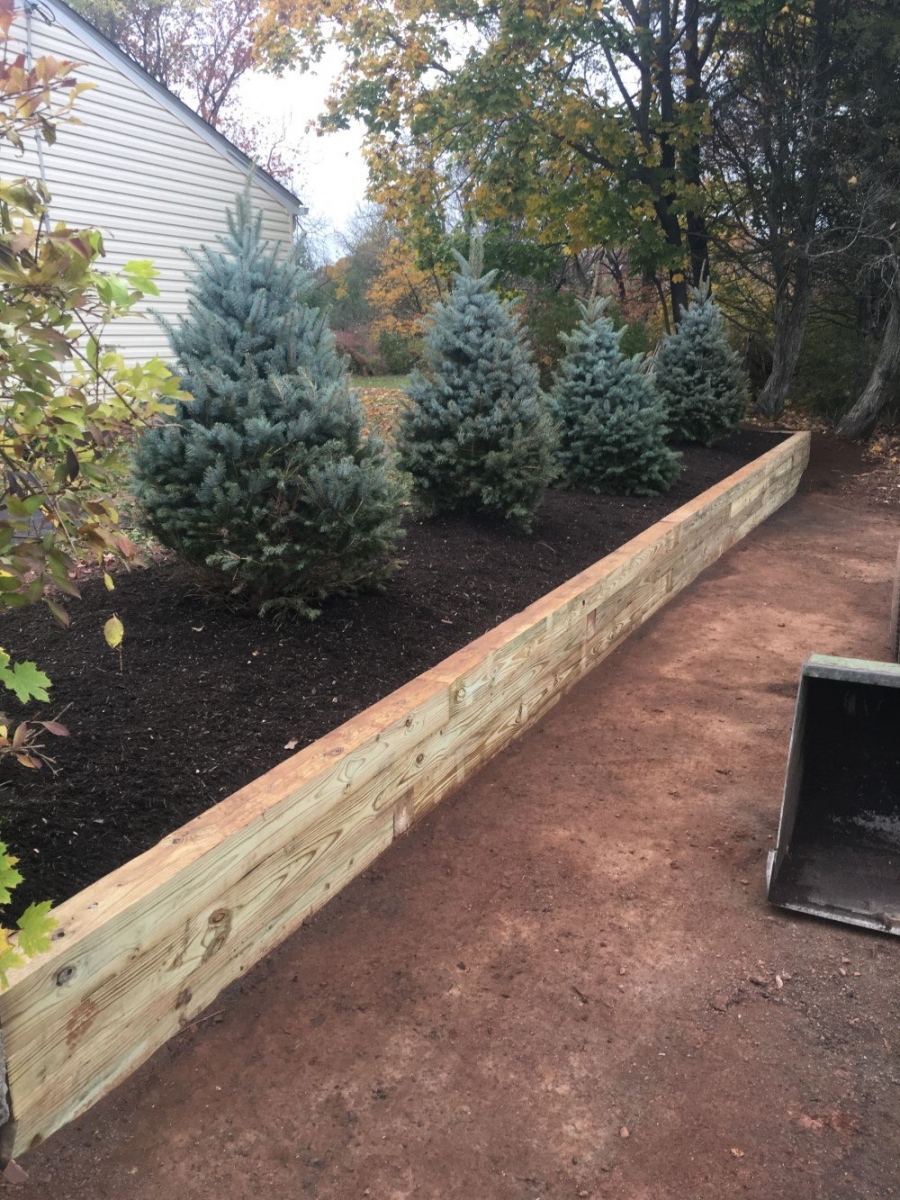 Retaining Wall Installed With Blue Spruce Trees in Hillsborough NJ